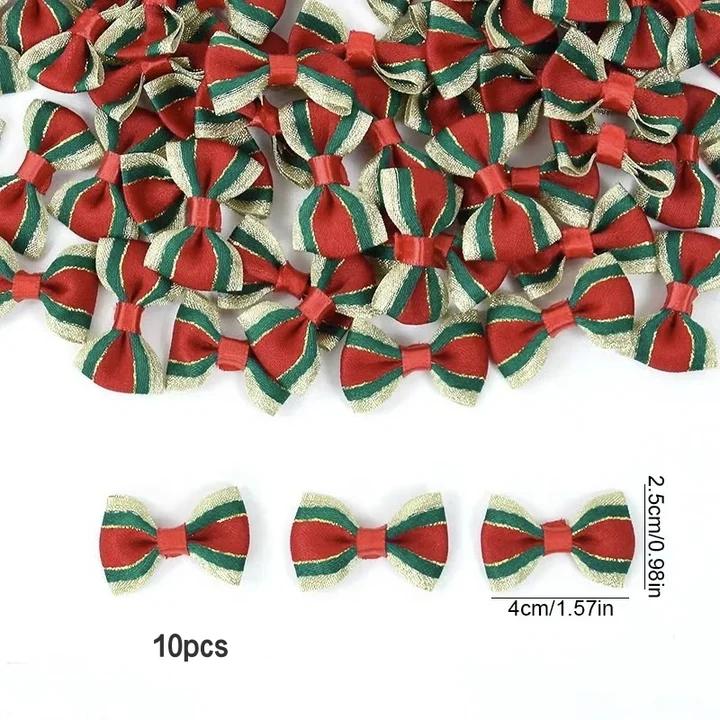 

10Pcs Christmas Satin Ribbon Bows Handmade Diy Gift Wrapping Decor Bow Craft Merry Christmas Hair Accessory Xmas Year as the picture