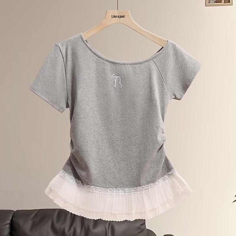 Women s Butterfly Embroidered Asymmetrical Mesh Hem Top M