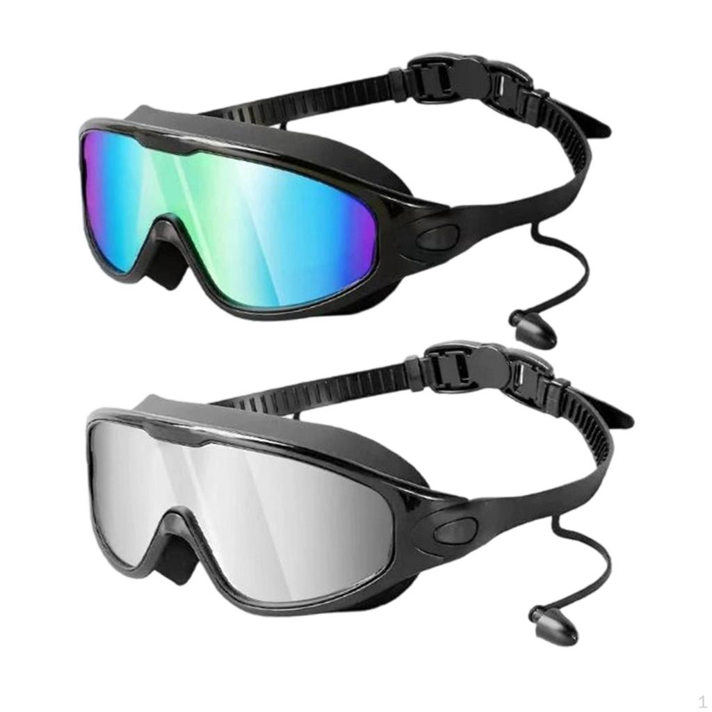 2Pcs Swimming Goggles with Ear Plug 180 Wide Vision Adults Swim Glasses for Swimmer