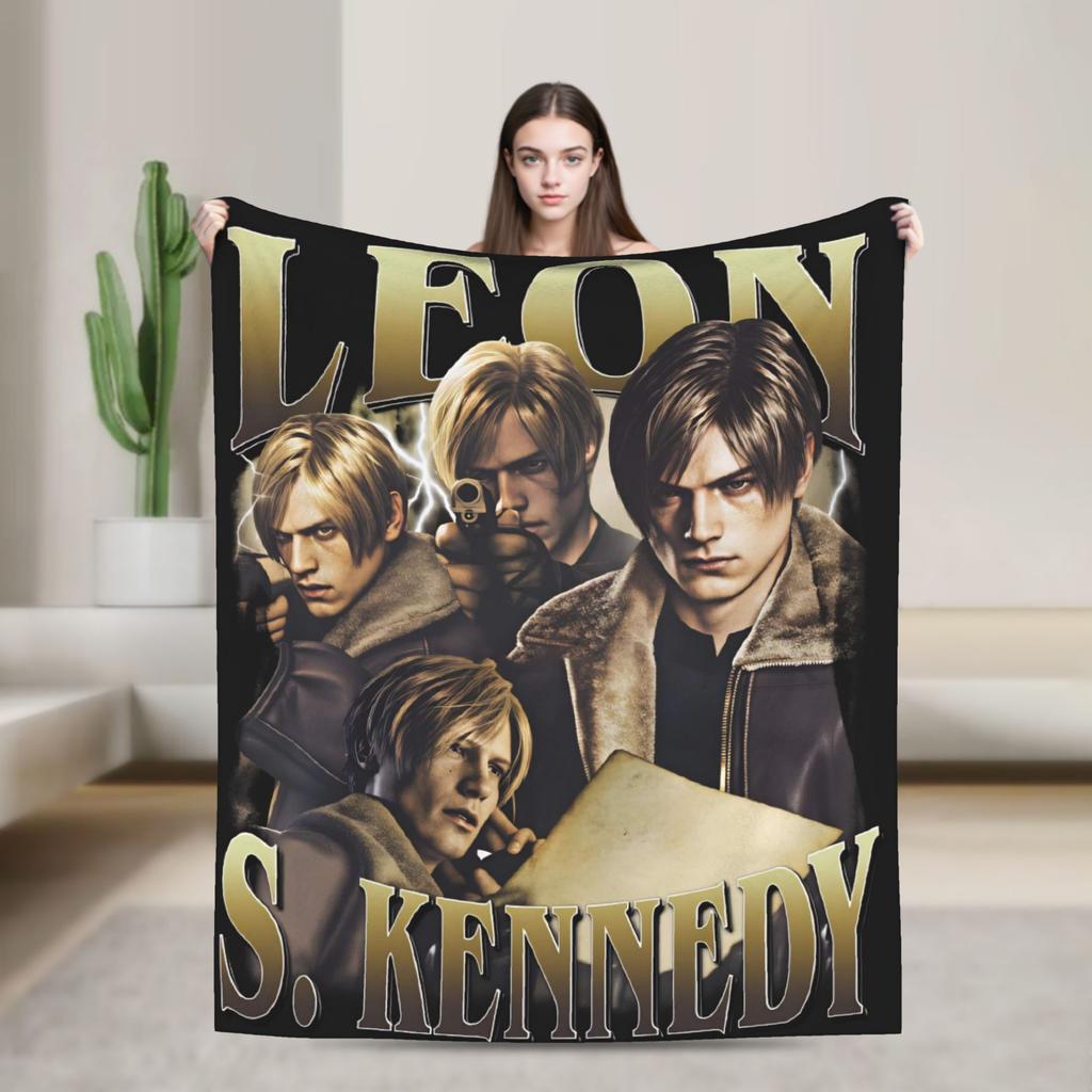 Leon Kennedy Blanket Adults  Flannel Throw Blanket For Sofa Home Comfortable Design Quality Bedspread Gift