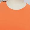 VONDA Summer Women Round Neck Sleeveless Solid Color Holiday Beach Long Pleated Dress
