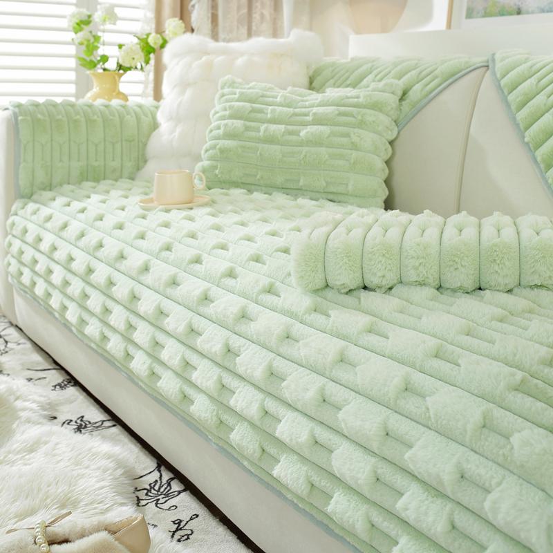 Rabbit Plush Sofa Cushion Couch Thickened Warm Sitting Mat In Winter Anti Slip Leather Sofa Cover Dust Cover Cloth Soft Hand Towel