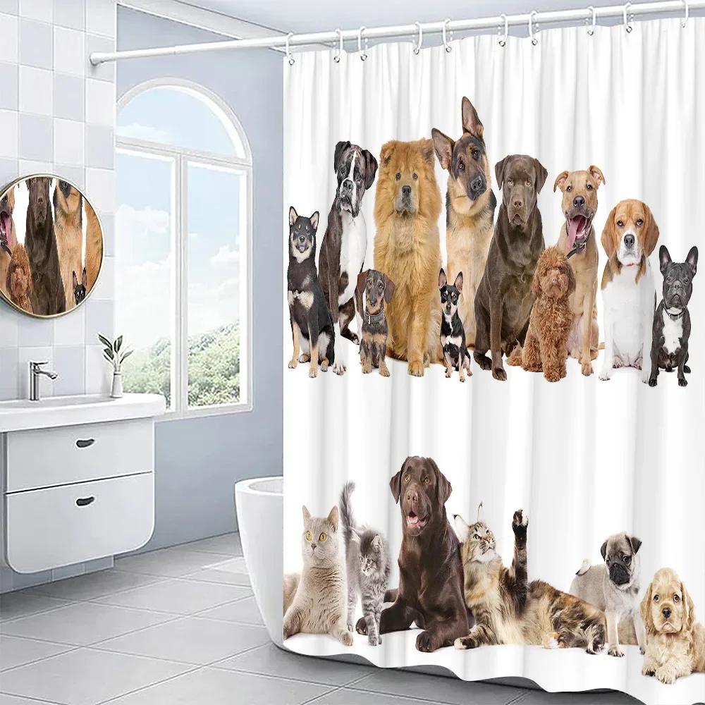 Animal Shower Curtains Cute Dog Highland Cow Cartoon Kid Decorative Bath Curtain Bathroom Accessories Polyester Fabric Screens