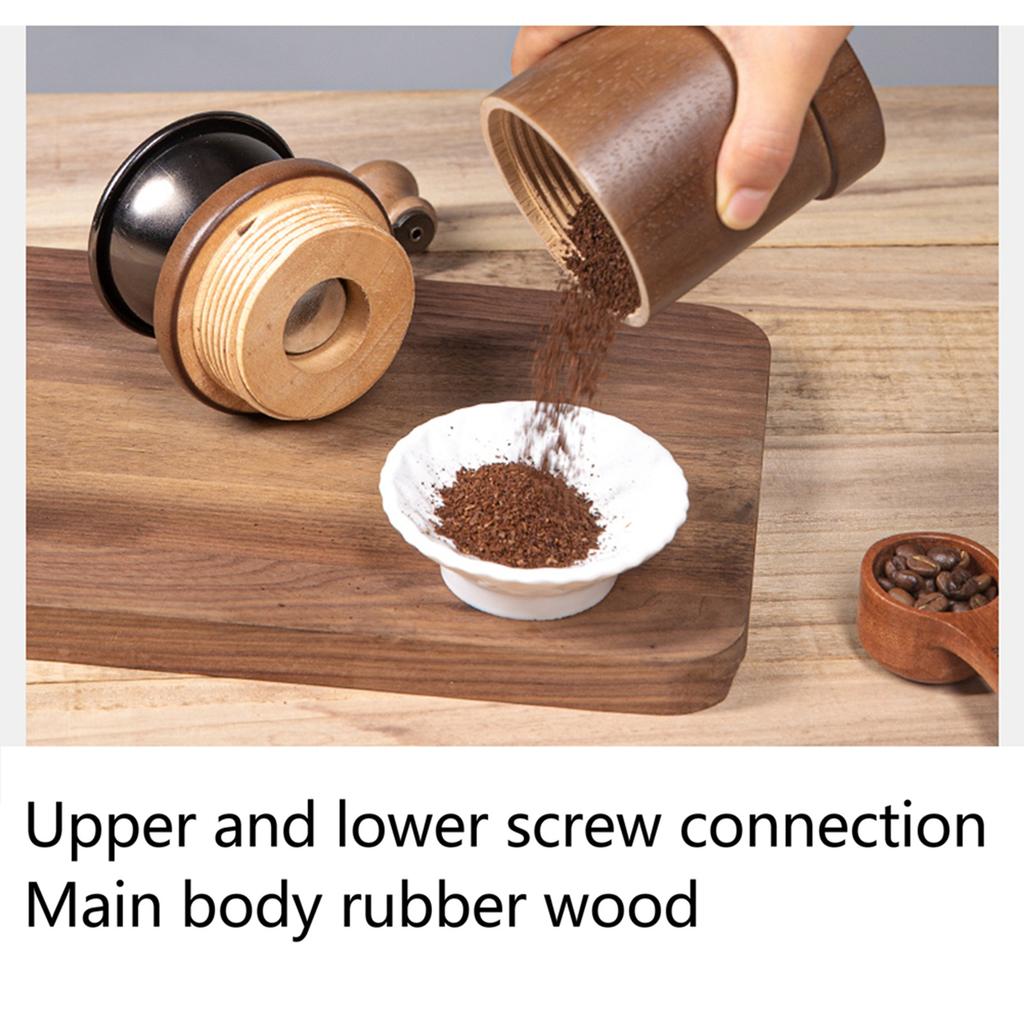 Coffee Grinder Manual Oak Stainless Steel Retro Ergonomic Crank Handle Conical Grinding   Portable Coffee Bean Grinder
