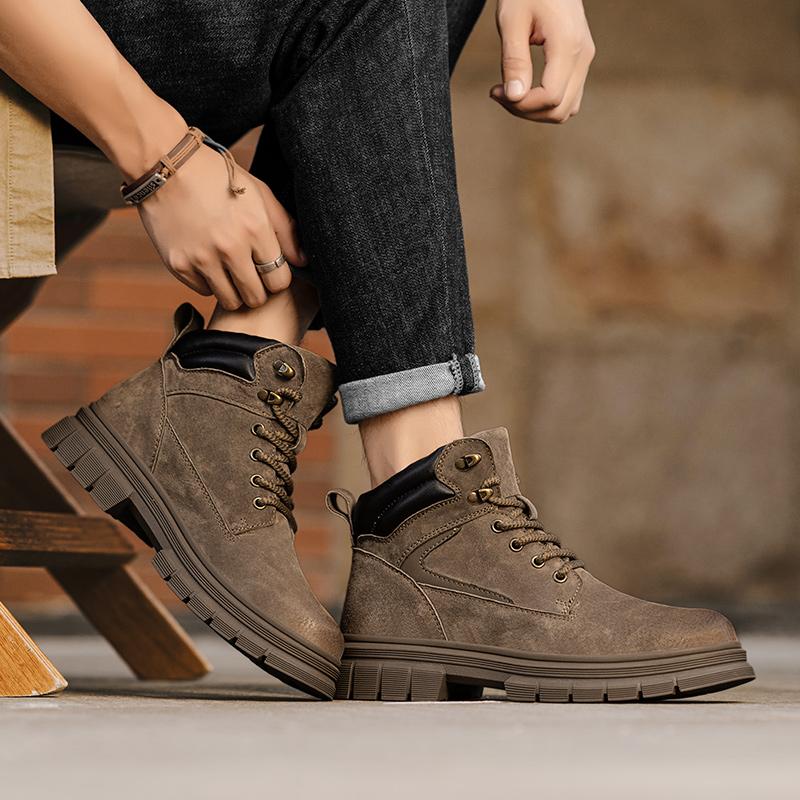 Fashion Vintage Men Platform Ankle Boots Genuine Leather Autumn British Chelsea Boots Outdoor Non Slip Casual Work Boot Botas Hombre