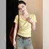 Premium Korean Irregular Short Sleeve T-Shirt Women's Summer Unique Skinny Slim Pile Collar T-Shirt Top