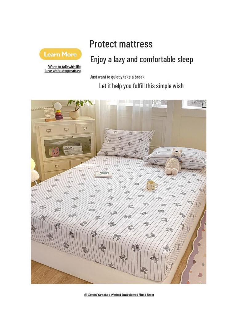 Class A Pure Cotton Mother and Baby Fitted Sheet In Fresh Style - Washed Cotton Mattress Protector Three-Piece Set