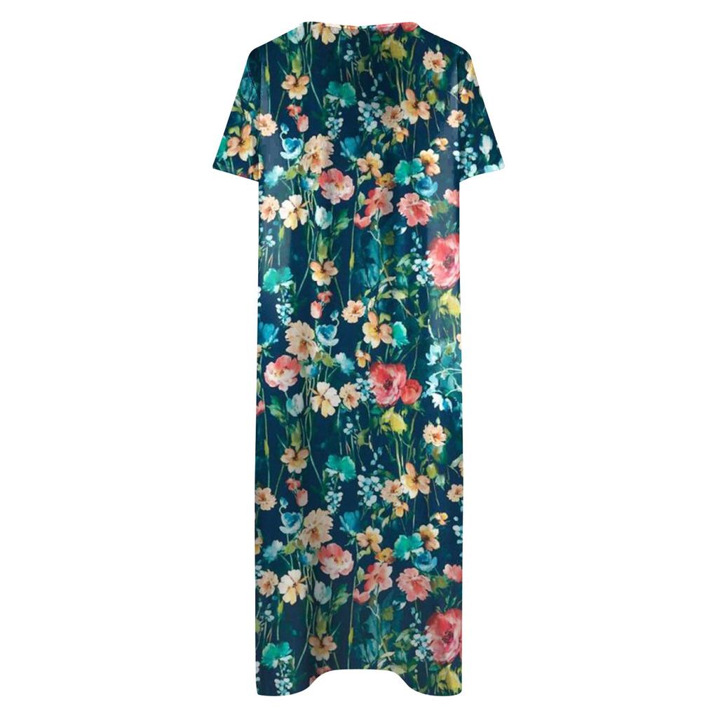 Sommerliches, lässiges, bedrucktes, kurzärmliges Swing-Kleid mit V-Ausschnitt für Damen