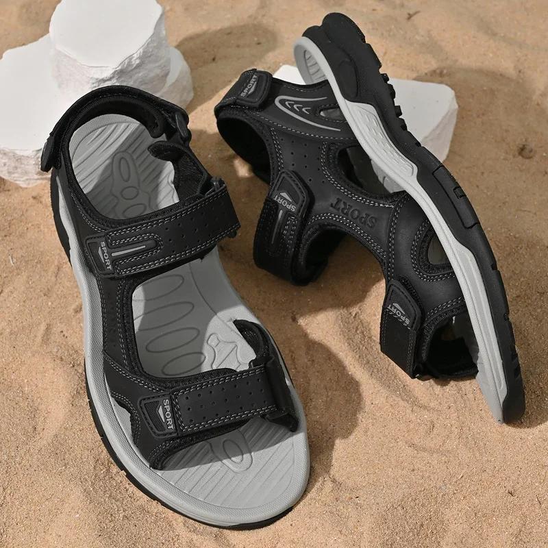 Handmade Mens Sandals Genuine Leather Sandals Men Outdoor Summer Shoes Casual Flats Lightweight Fashion Men Sneakers Beach Shoes