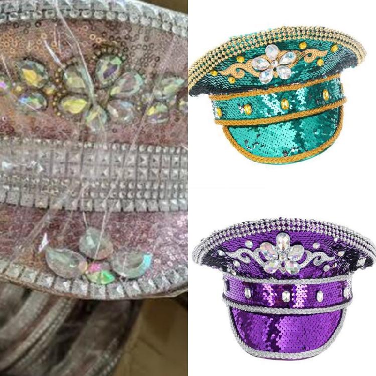 Glitzernde Strasssteine Hut Hochzeitsfeier Pailletten-Kapitänshut Junggesellinnenabschiedshut Cosplay-Kostüm Marinehüte