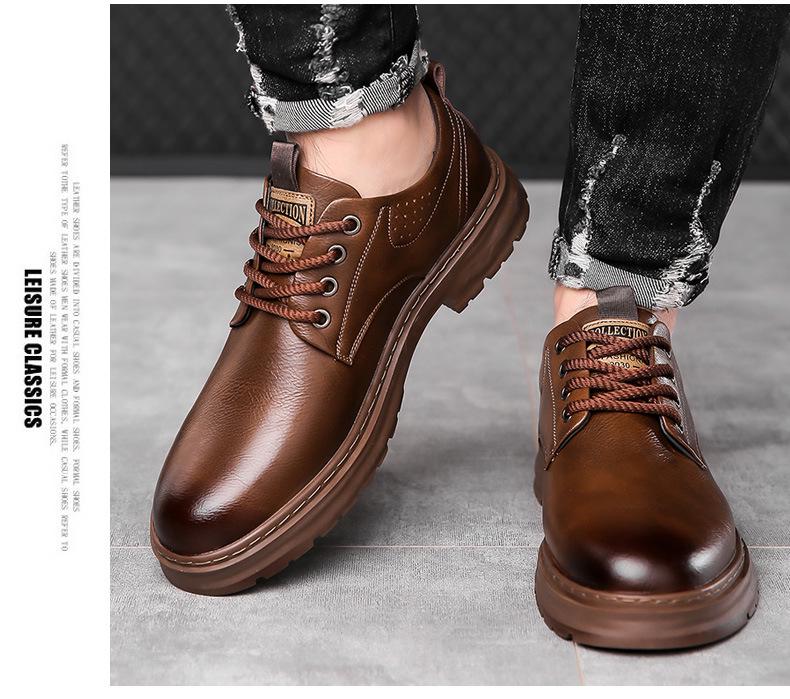 Men's Retro Casual Leather Shoes with Thick Soles - Breathable and Non-Slip for Everyday Wear