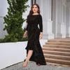 Autumn Women's Plus-size Velvet Dress Three-quarter Sleeve Long Velvet Mermaid Dress