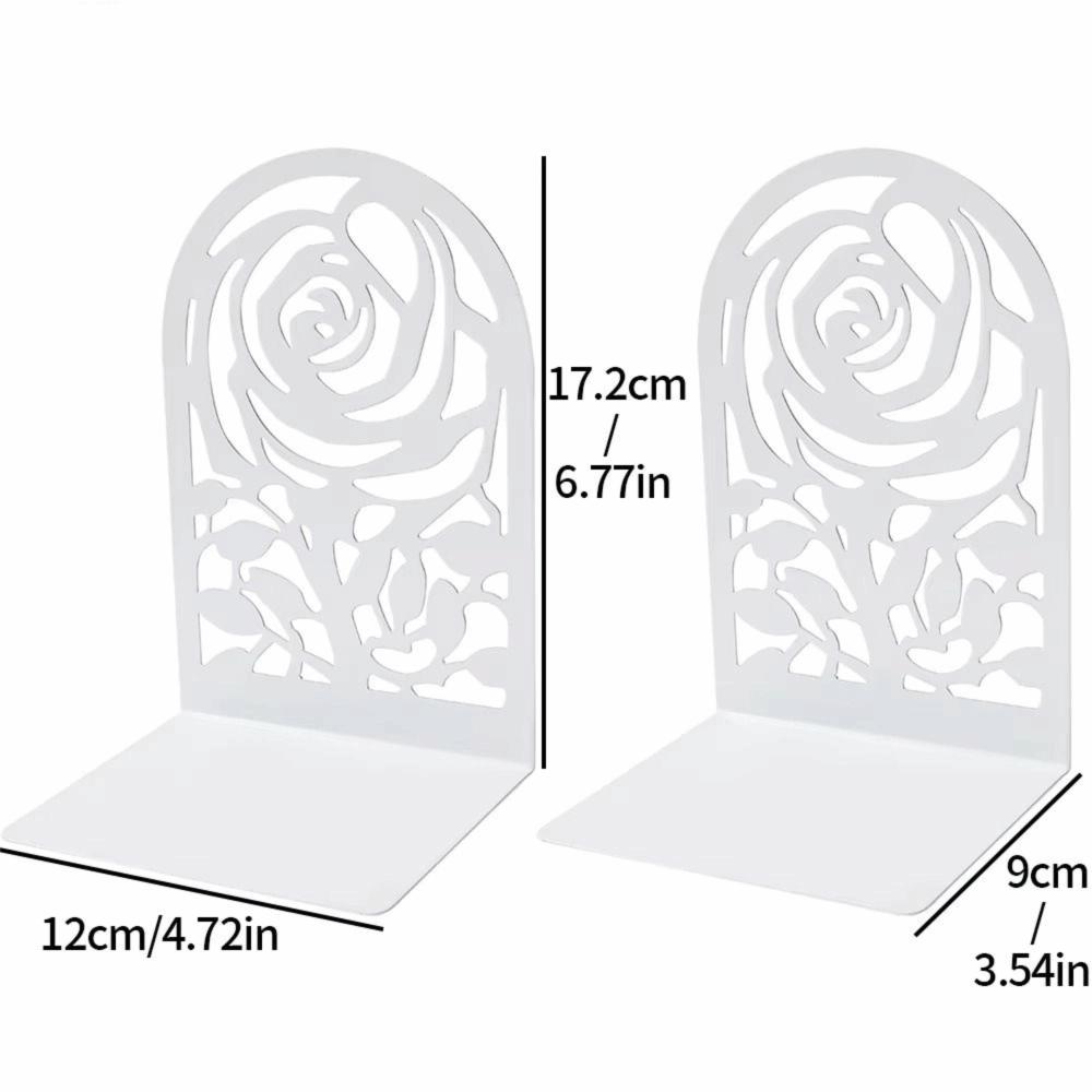 2Pcs Metal Rose Bookends Hollow Design Book Stoppers Durable Bookshelf Organizer Bookshelf