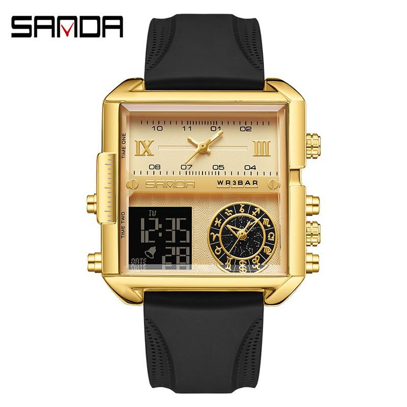 Sanda Fashionable Men's Square Multifunctional Waterproof Sports Quartz Watch