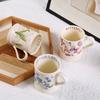 380ML Ceramic Coffee Mug Retro Vintage Floral Drinking Mugs Hand-Painted Floral Butterfly Pattern Tea Cup with Handle Gift for Women Girls