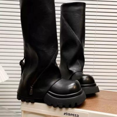Zipper Thick-soled Muffin Knight Boots Women's 2025 Autumn New Locomotive Boots Niche Trouser Tube Stacking Boots Women's High Boots