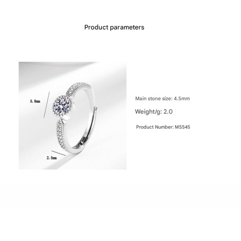 925 Sterling Silver Fashion Light Luxury Round Zircon Ring Birthday Party Anniversary Gift