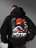 Men'S Casual Japanese-Inspired Mountain & Car Graphic Hoodie - Long Sleeve Pullover with Red Sun, Cherry Blossoms