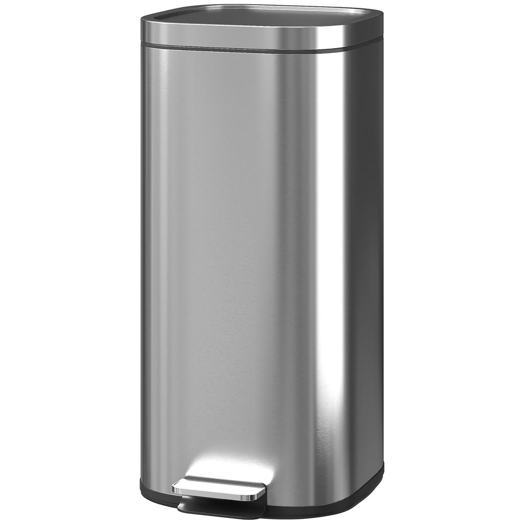 Kitchen Bin 30L, Pedal Bin with Removable Inner Bucket, Soft-close Lid, 29x36x59.5cm, Silver