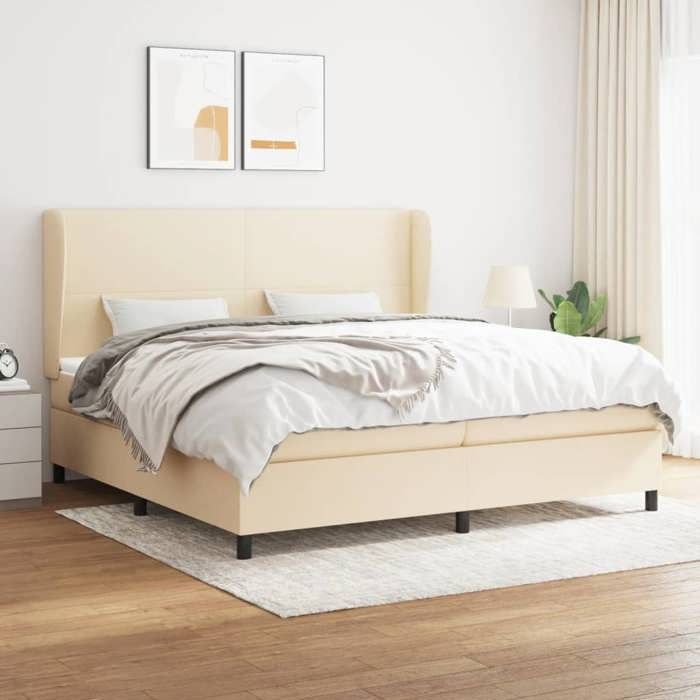3127834 vidaXL Lit à sommier tapissier avec matelas Crème 200x200 cm Tissu