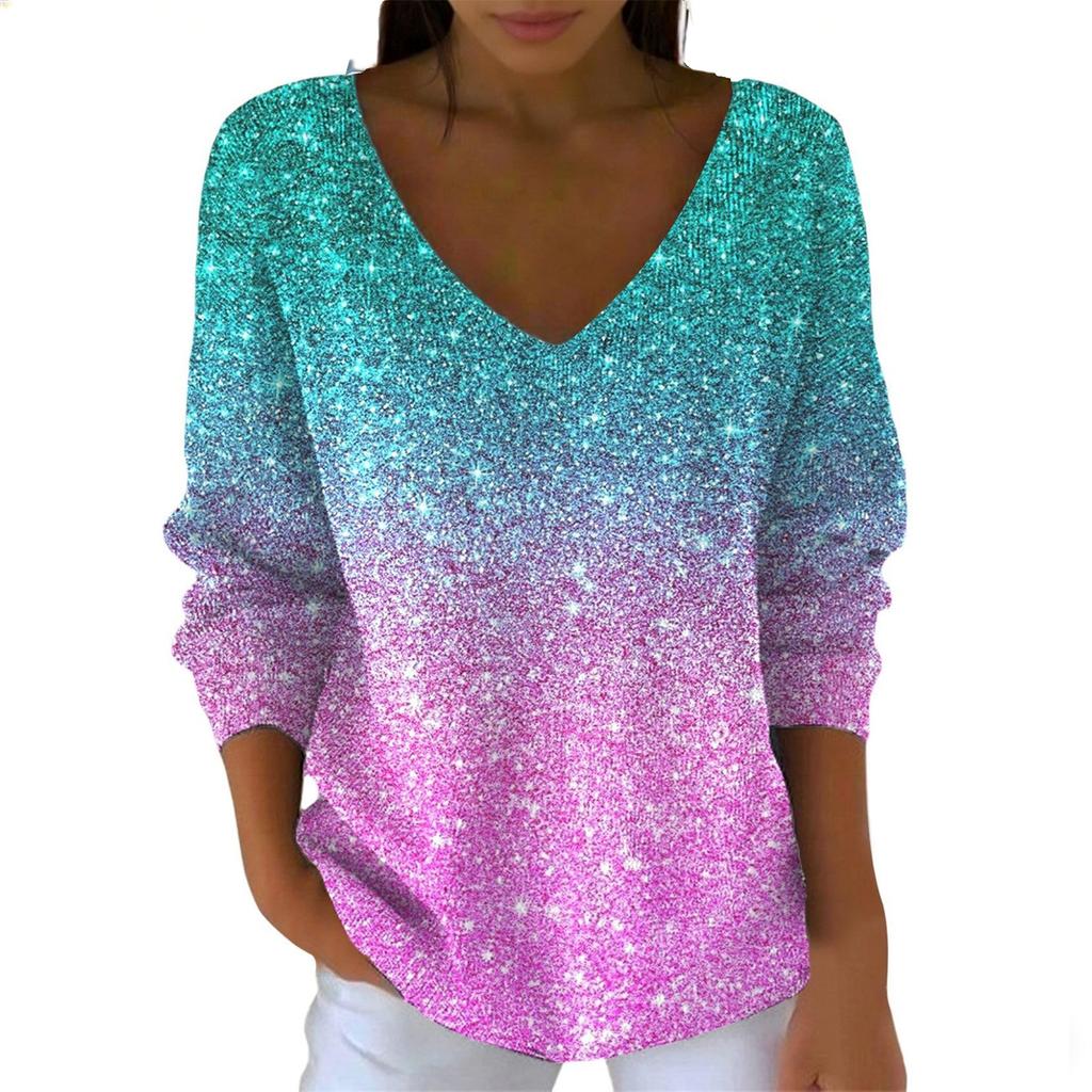 Maglione da donna casual quotidiano a maniche lunghe con scollo a V in finta lana, maglione a trecce con paillettes