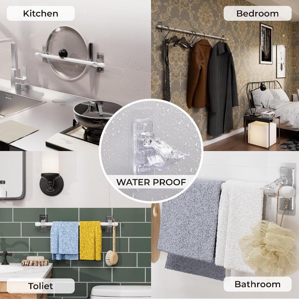 6-pack Gardinstångshållare utan borrning, Självhäftande stångfästen, Multifunktionella spikfria självhäftande gardinstångskrokar