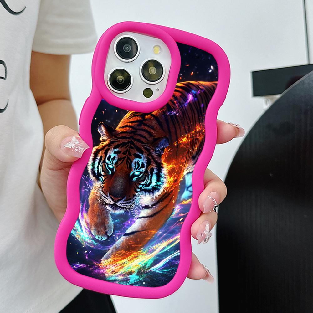 Tiger Neon Golfrand TPU Mobiele Telefoonhoesje voor iPhone 17 16 15 14 13 12 11 Air Pro Max Plus Kleurrijke Cover