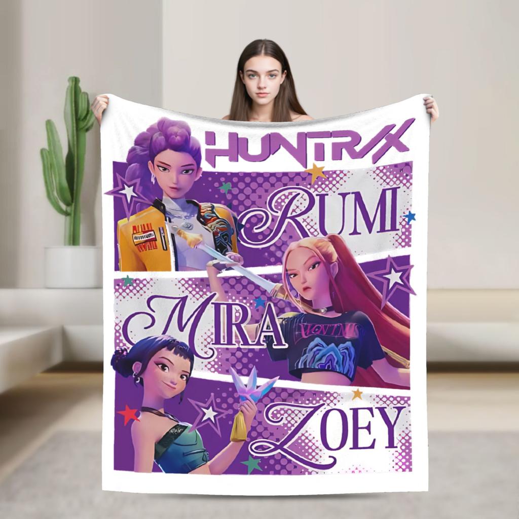 HUNTRIX KPOP Dämonenjäger Anime Decken Flanell Dekoration Multifunktionale Super Warme Überwurfdecken für Bett Reisen Bettüberwürfe