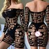 Hollow Out See Through Mini Fishing Net Dress Sexy Short Skirts Transparent Bodycon Dress Women'S Erotic Mesh Tight Lingerie