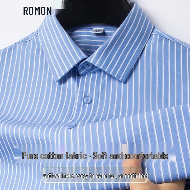 Romon Men s 100% Cotton Wrinkle-Free Striped Short-Sleeve Shirt 38