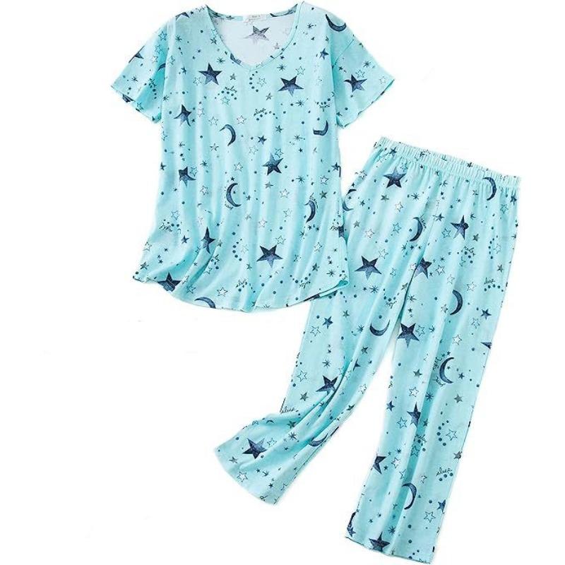 Sommer Damen T-Shirt Kurzarm Sieben Hosen Set Loungewear Sets Plus Size Pyjamas Set