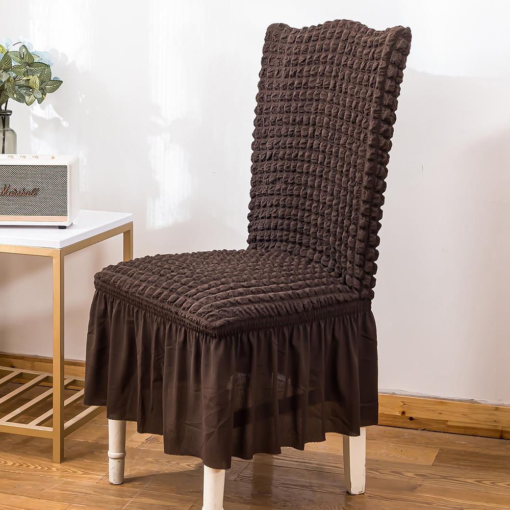 

Elegant Seersucker Stretch Chair Cover with Ruffle Skirt Washable Spandex Elasticity High Back Dining Room Furniture Protector 1pc