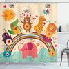Cartoon Shower Curtain with Hooks – Happy Animals On Rainbow, Kids' Bathroom Decor with Bear, Lion & Crocodile
