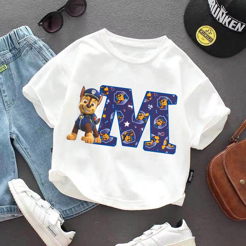 PAW Patrol Child Short Sleeve T-shirt Cartoon Chase A-Z Print Cotton Tees Girls Summer Casual Round Neck Tops Kids Birthday Gift