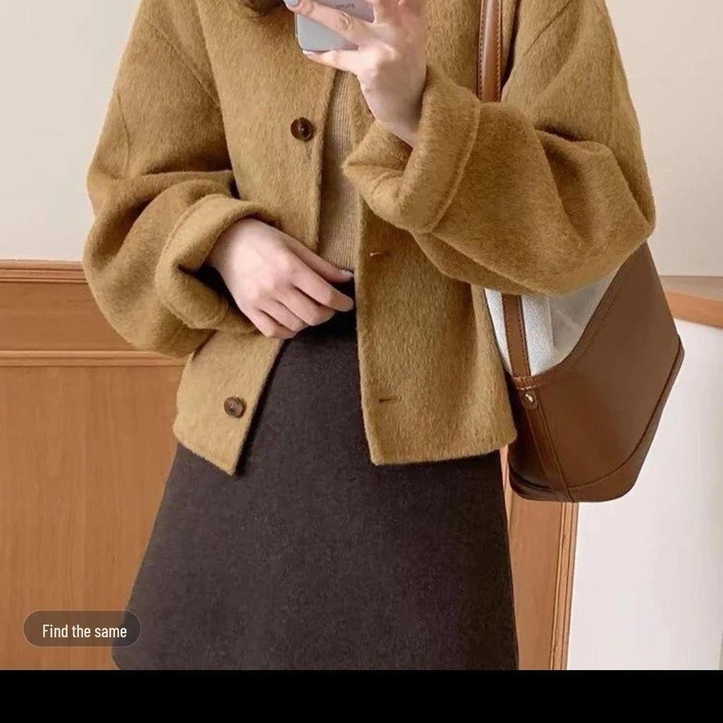 Women's Hand-Stitched Double-Faced Wool Coat - Korean-Style Winter Fashion Loose Overcoat