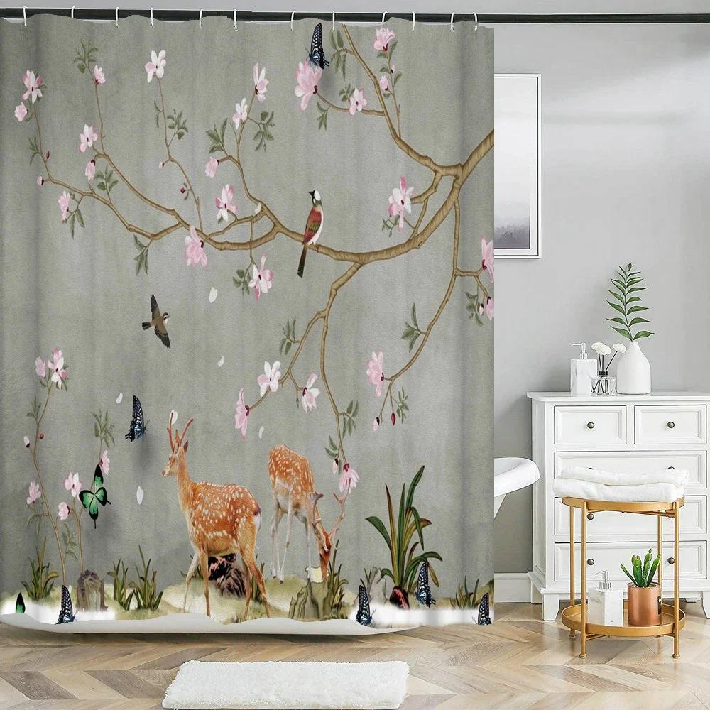 Elegant Chinese Landscape Print Waterproof Shower Curtain - Stylish,Durable &Easy-Care Choice for Multiple Bathroom Décor Themes