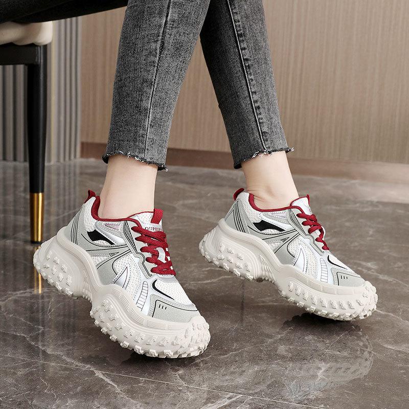 Fashion Spring New 2025 Women Chunky Sports Shoes Color Blocked Mesh Breathable Increasing Platform Shoes Fashion Korean Female Sneakers