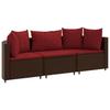 3 Piece Garden Sofa Set with Cushions Brown Poly Rattan