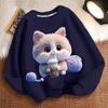 Cute Milk Tea Cat Round-neck Sweatshirt for Children, Fashionable Long-sleeved Casual Sweatshirt for Boys and Girls in Spring and Autumn