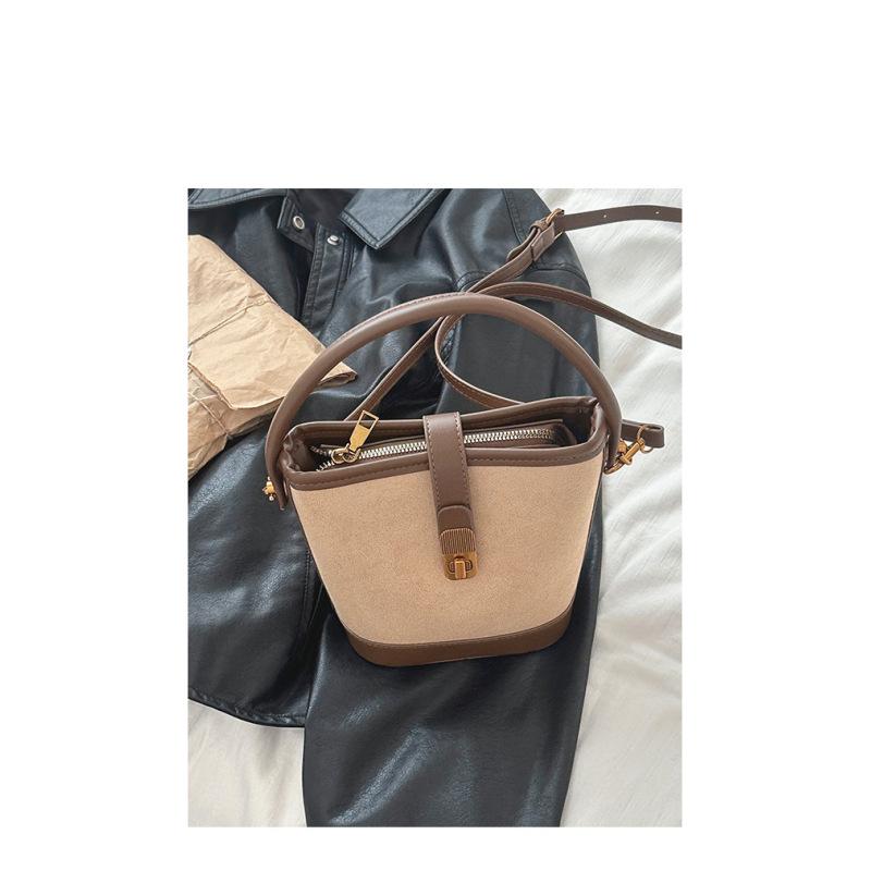 Tooxika Women's New Fashion Suede Handbag Retro Bucket Bag Simple Versatile Shoulder Bag Messenger Bag