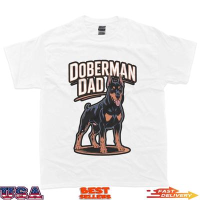 Doberman Pinscher Dog Dad Silhouette Fur Dog Papa Dog Lover 100% Cotton T-shirt Mens Tees Top