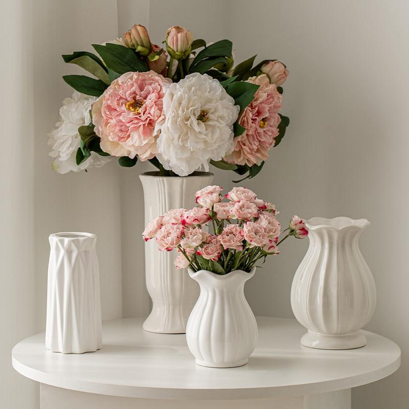 Imitation Ceramic Flower Vase Nordic Solid Color Plastic Dried Plants Vase Flower Arrangement Container Home Living Room Decor