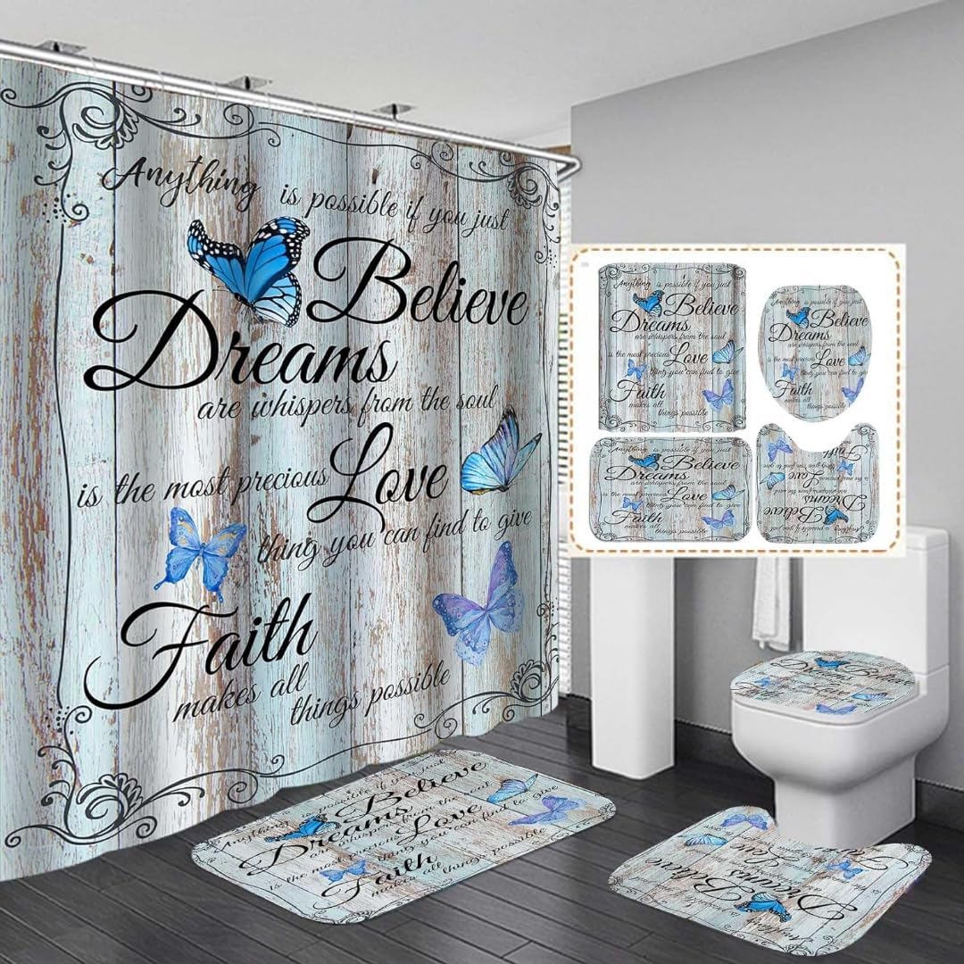 

Merry Christmas Shower Curtain Sets For Bathroom,Christmas Fireplace With Non-Slip Rugs Toilet Lid Cover And Bath Mat 12 Hooks W60H190(CM)-1 Pcs