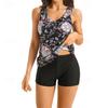 1011 European and American New Printed Skirt Split Shorts Set Tankini Hot Spring Swimsuit Women's Swimsuit