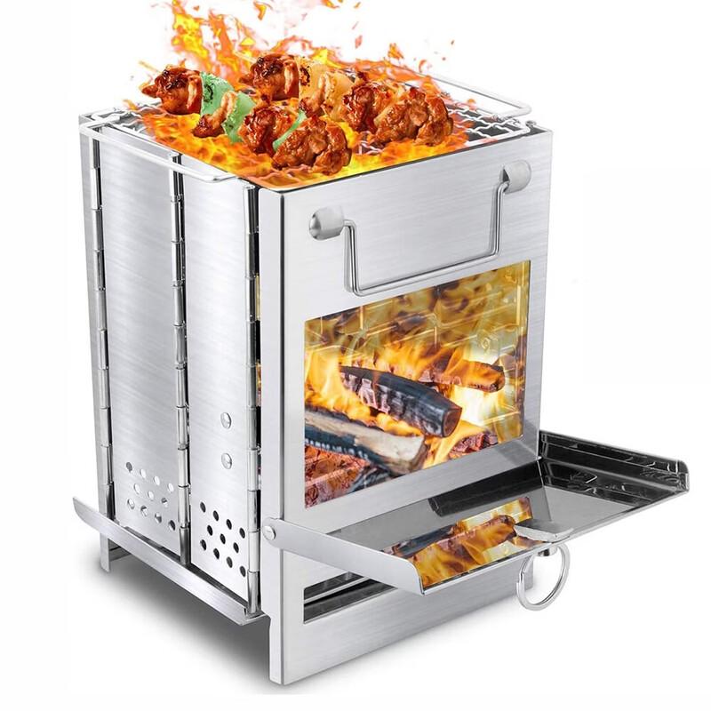 WEZHO Portable Stainless Steel Camping Wood Stove & Grill