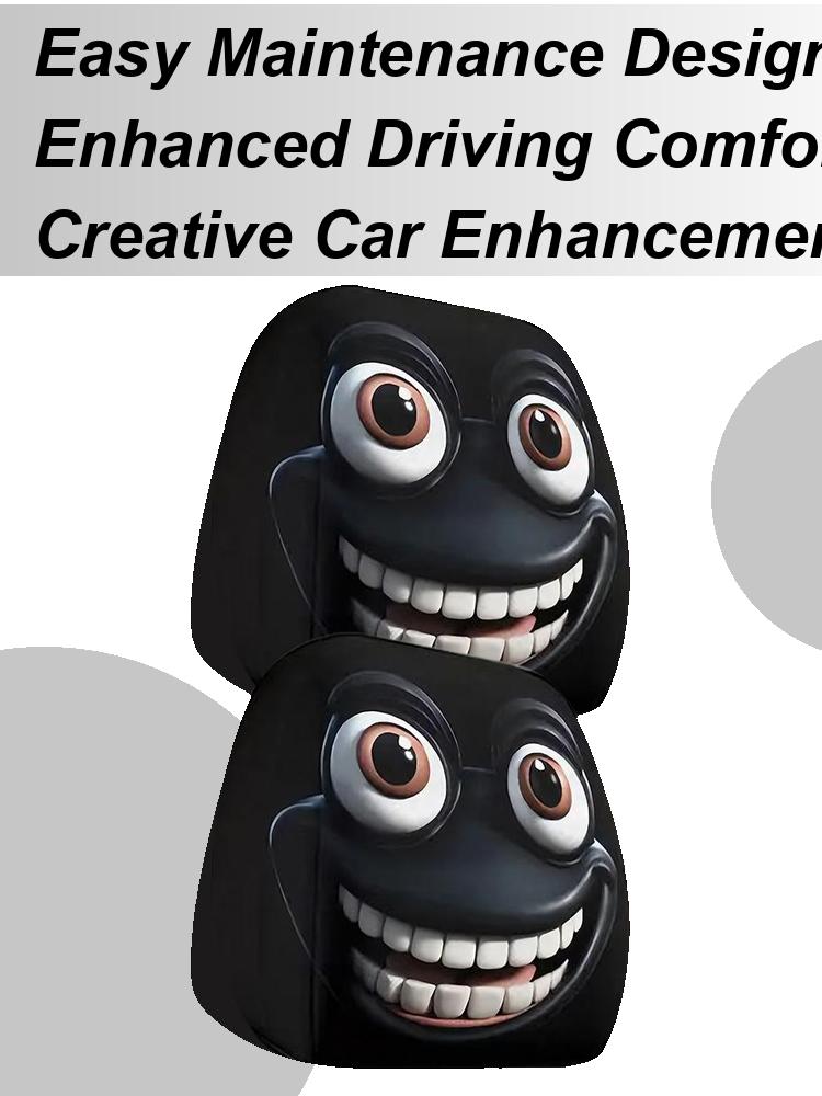 Funny Cartoon Big Eyes Car Headrest Covers 2pcs Seat Protector Anti-Scratch Vehicle Accessories For Driver Halloween Christmas