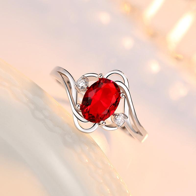 Retro Rings Copper Jewelry Oval Created Ruby Zircon Gemstone Open Finger Ring For Women Wedding Engagement Promise Party