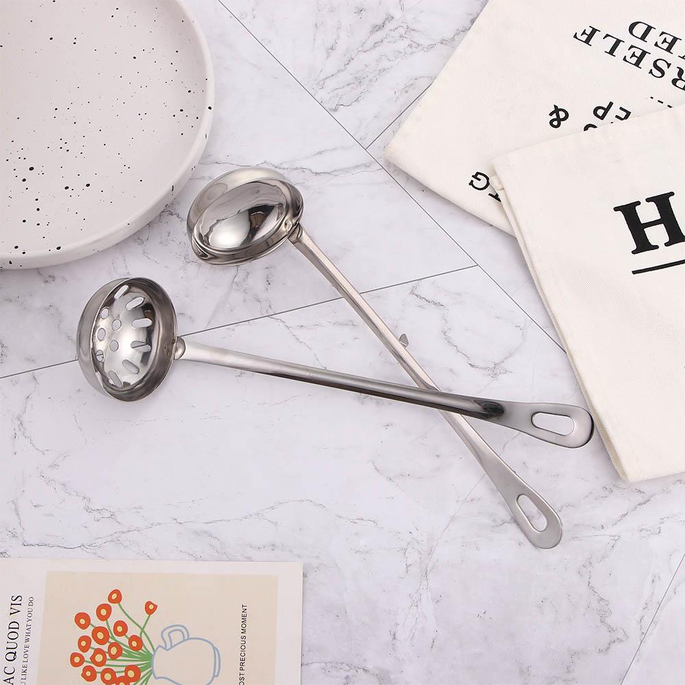 Stainless Steel Dinnerware Long Handle with Hook Tableware Slotted Scoop Serving Spoon Soup Ladle
