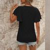 Women's Casual Fashion Round Neck Solid Color Hollow Short Sleeve T-shirt Top