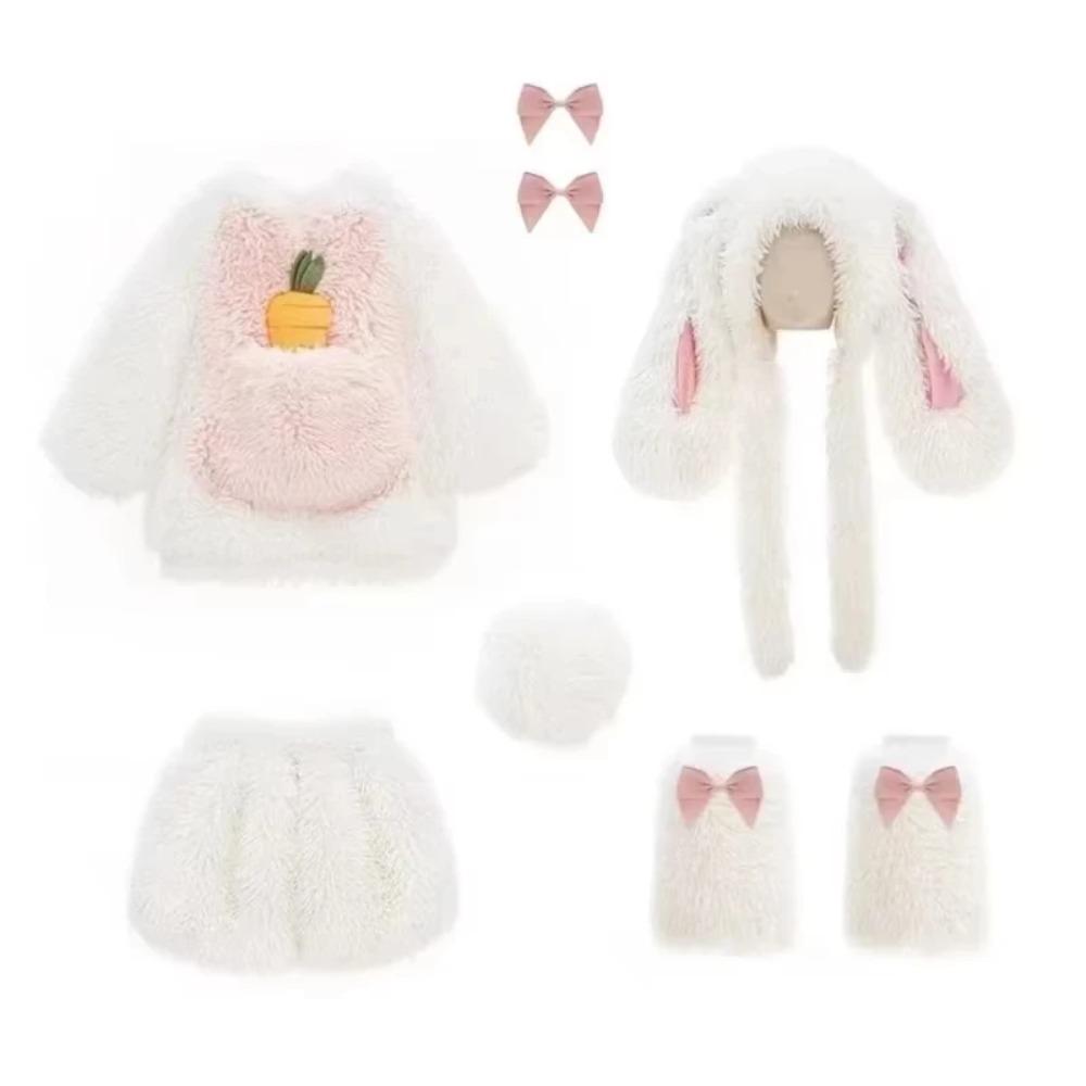 Costume da Coniglio Peluche Cartone Animato per Bambini Cosplay Kawaii Set Invernali Caldi per Bambini Top Pantaloni Cappello Tuta Outfit per Feste di Halloween Ragazza Regalo